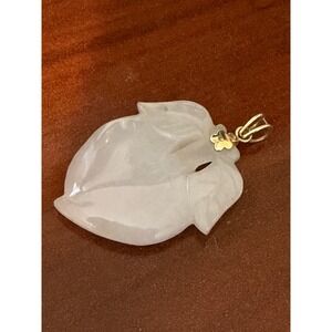 14K White Jade Longevity Peach Pendant 1.75"